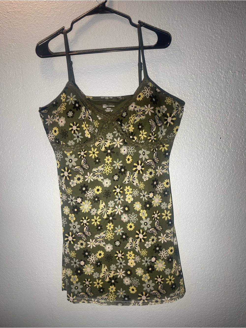 No Boundaries Olive Floral Lace-Trim Dress